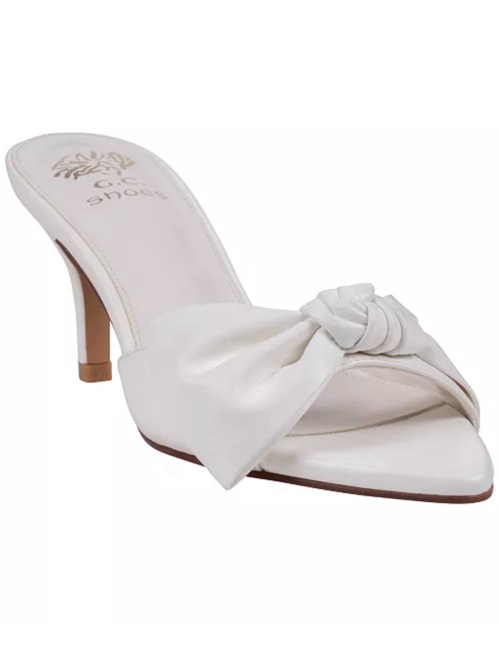 NWT Women's Carmen Bow-Detail Slip-On Heeled Sandals- Size 8/38 WHITE
